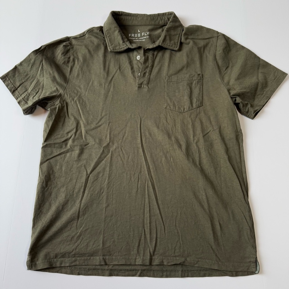 Free Fly Apparel Men's Bamboo Short Sleeve Polo Olive Green Large